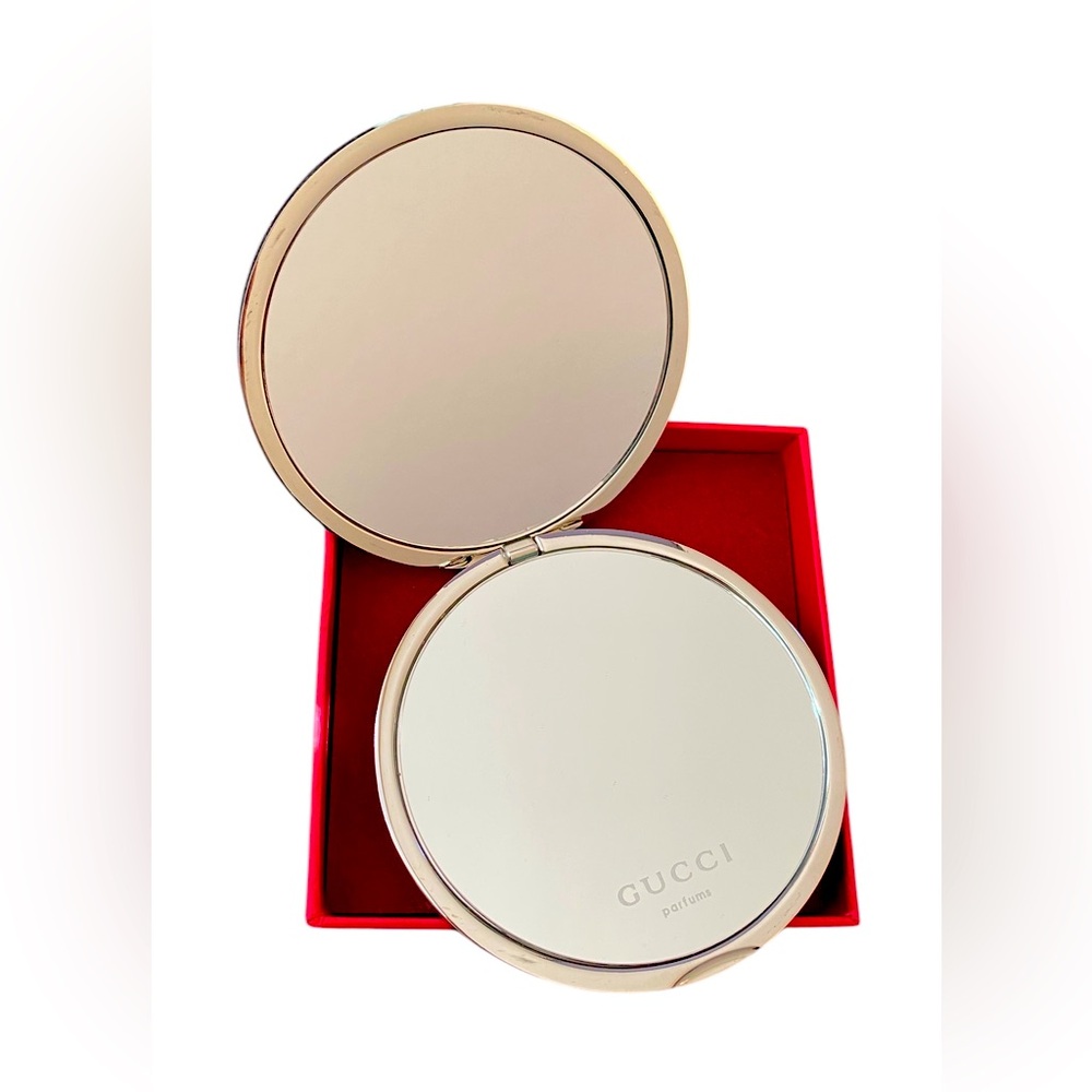 Gucci Silver Monogram Compact Makeup Mirror New In Box